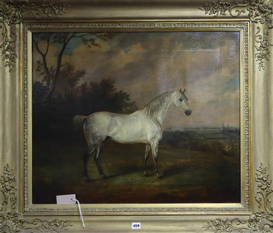 J.W. Webb. 19th century English School, oil on canvas, Dapple grey horse in a landscape, signed, 63 x 76cm